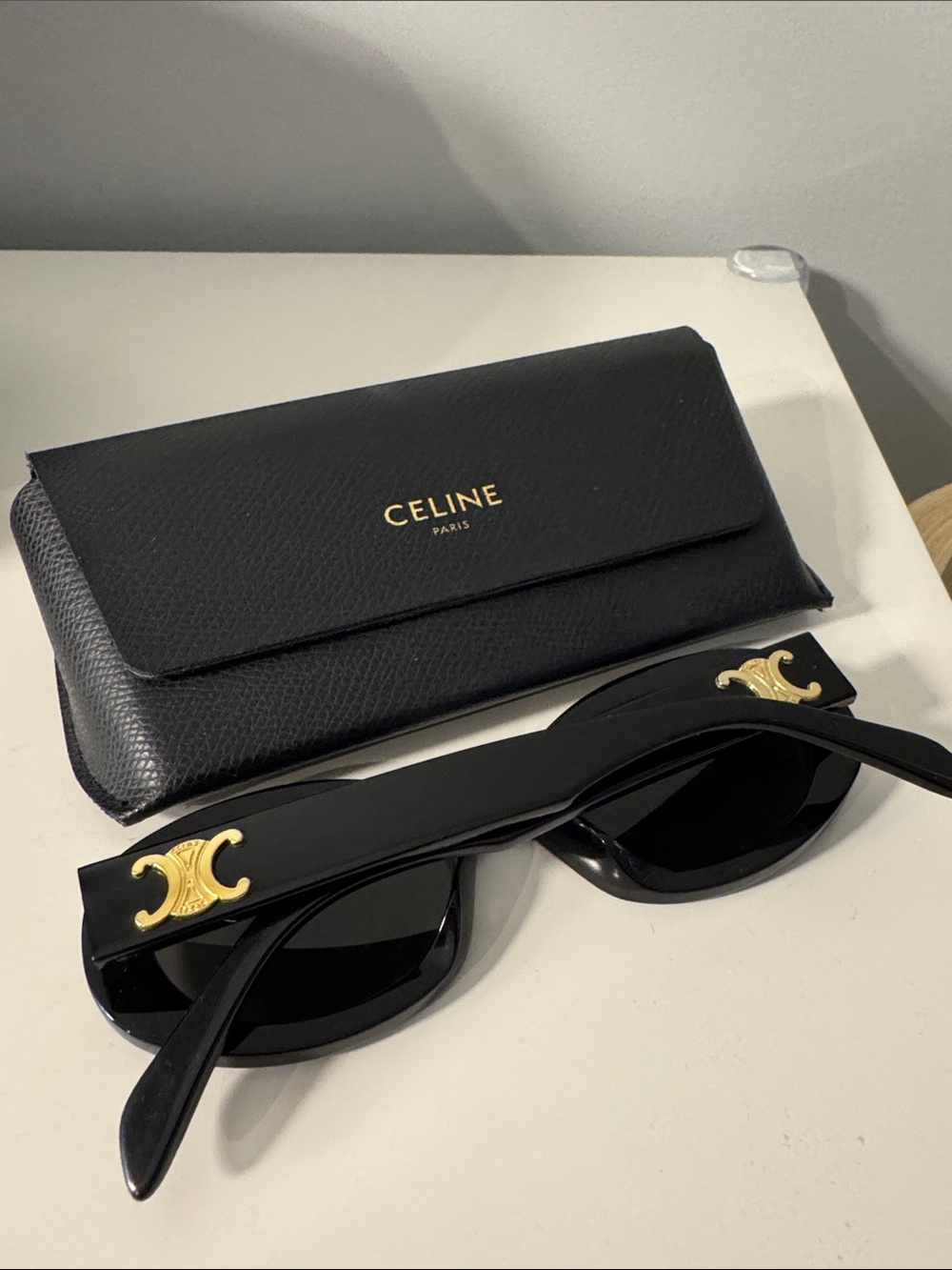 Black Celine Triomphe Oval Sunglasses, 52mm